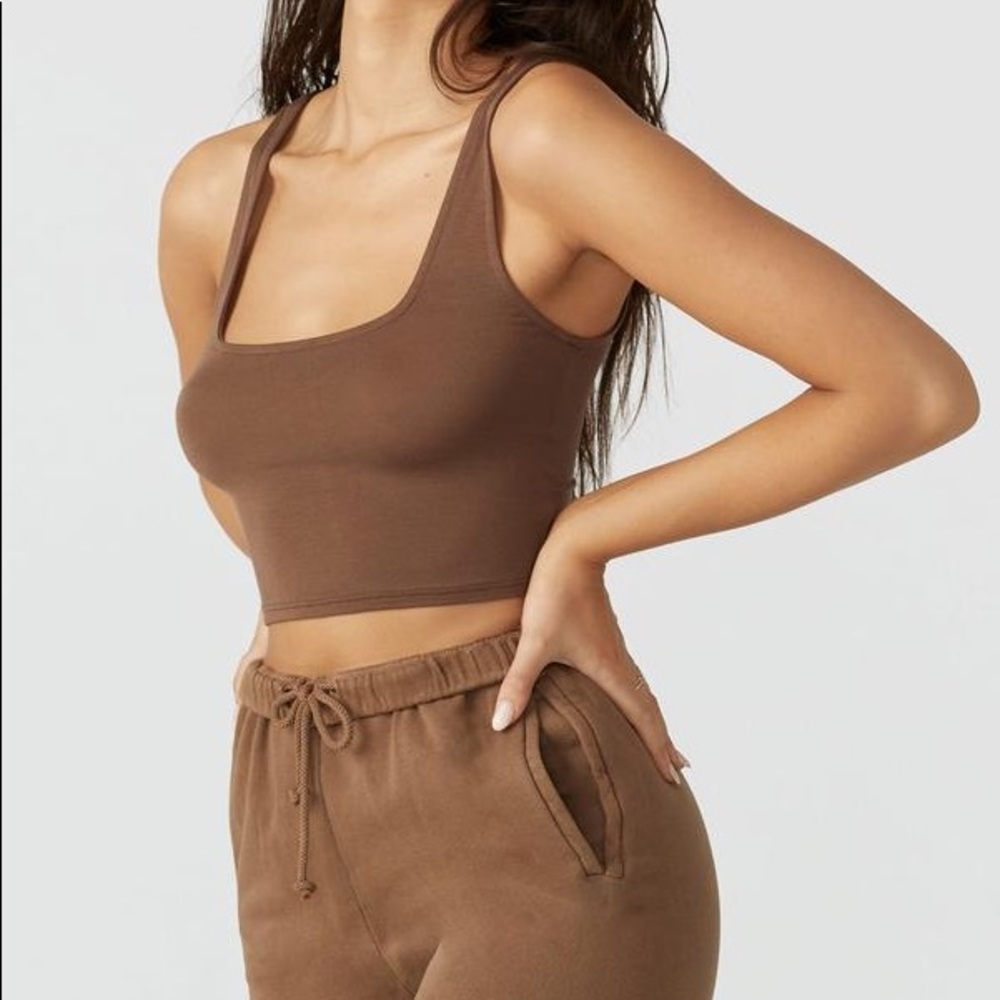 JOAH BROWN SQUARE NECK TANK in TOBACCO